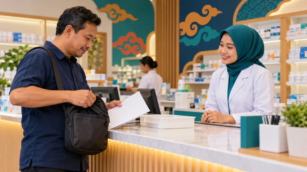 Ilustrasi persiapan pengambilan obat Program Rujuk Balik di apotek